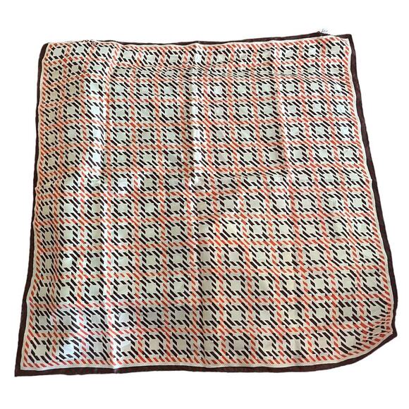Vintage Paoli Womens Scarf Square 70s Geometric Brown Cream Fall Old Money 21” - Picture 1 of 4